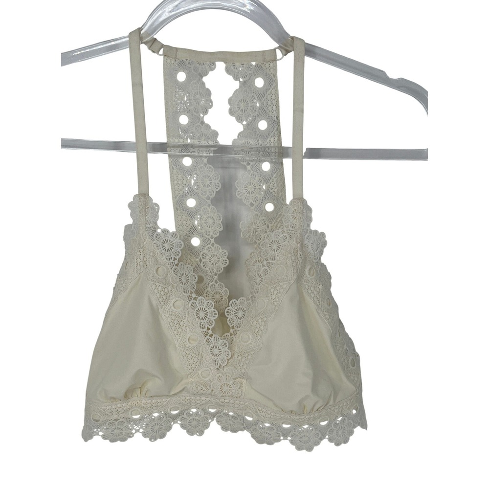 Aerie Ivory Crochet Lace Halter Bralette Bra Wireless L Festival Romantic Fairy